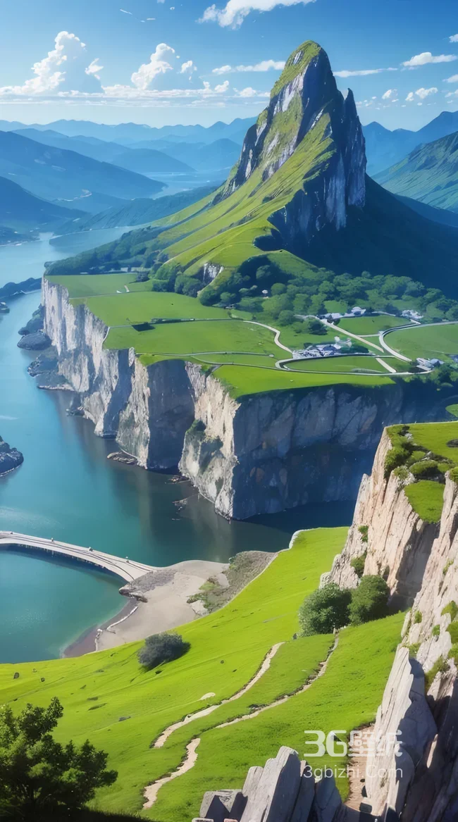 悬崖孤峰映碧绿湖湾·写实山水风光 高清自然景观1