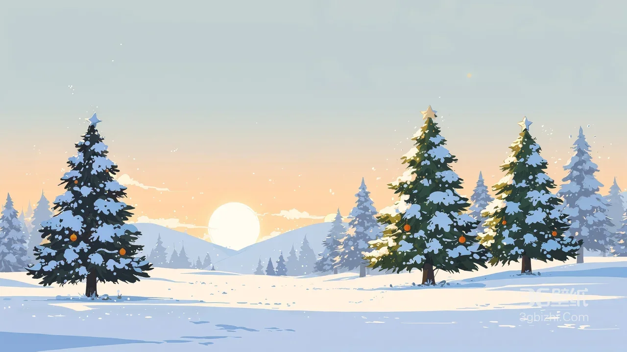 雪覆松针缀橙果·唯美冬日雪原落日 高清风景1