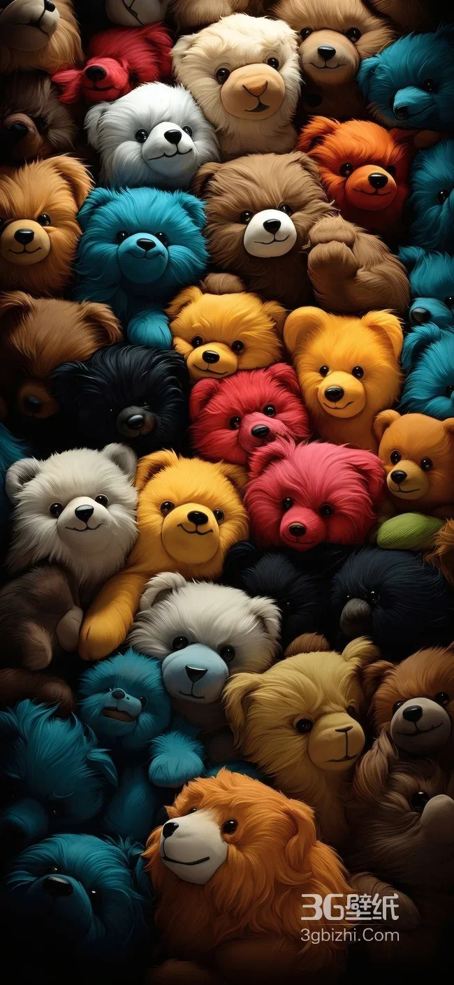缤纷毛绒玩具熊·治愈密集堆叠 人气手机桌面背景1