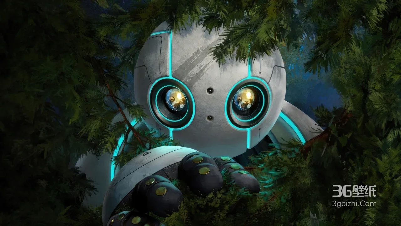 森林秘境中的发光机器人·写实科幻风格·高清科幻场景1