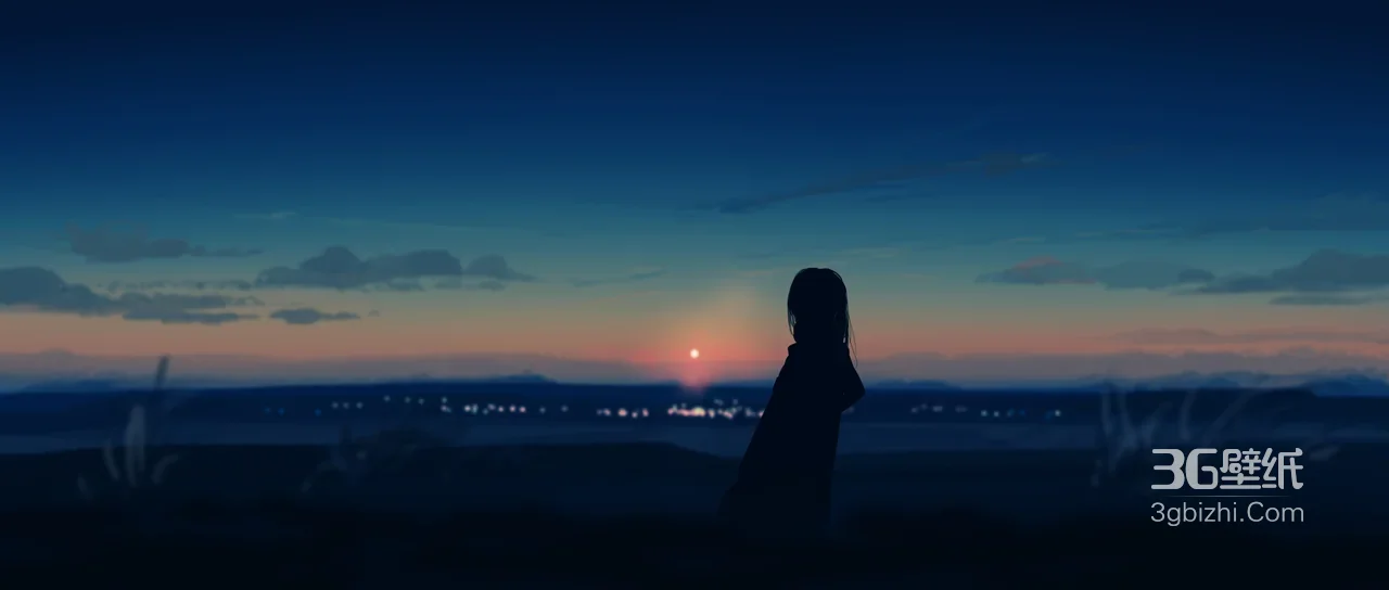 剪影少女·黄昏城市灯火 唯美动漫风宽屏车机壁纸 氛围感电脑壁纸1