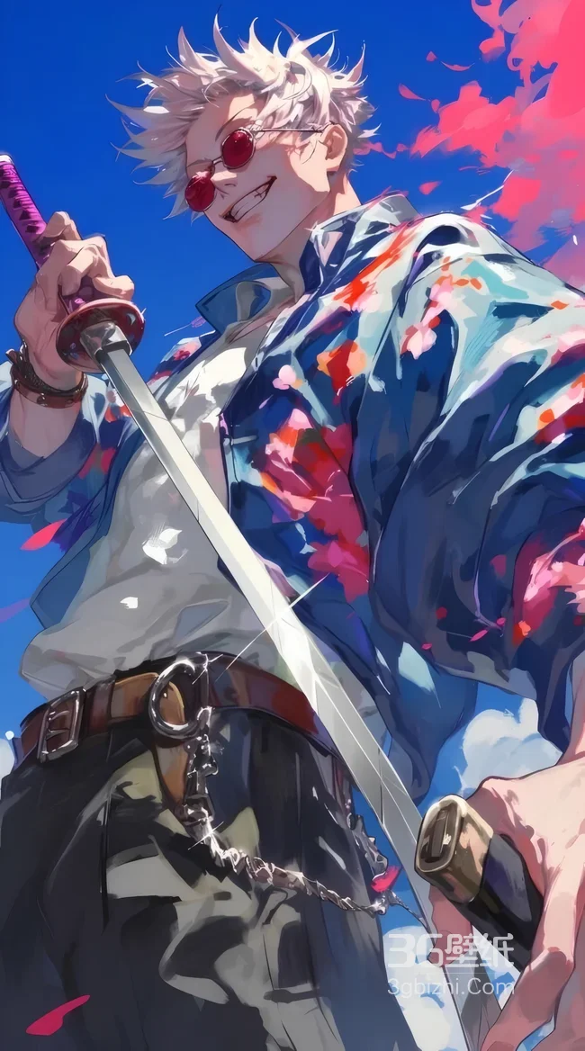 五条悟·花衬衫持武士刀 咒术回战二次元热血手机壁纸1