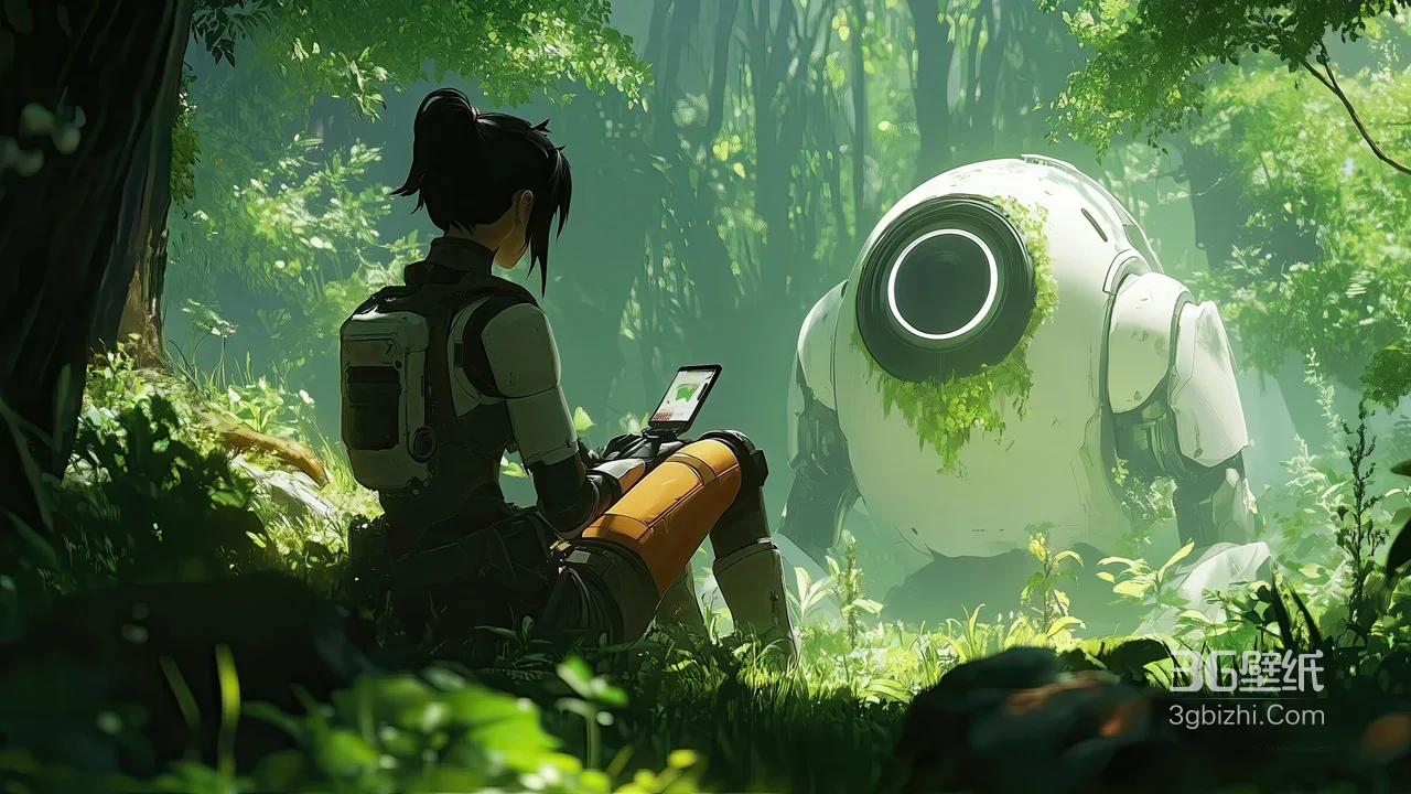 科幻少女与苔藓机器人·森系科幻风 森林冒险电脑壁纸1