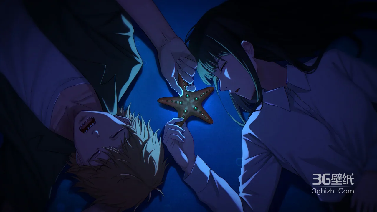 电次·尖牙 玛奇玛·长发 发光海星·暗黑唯美 链锯人动漫背景1