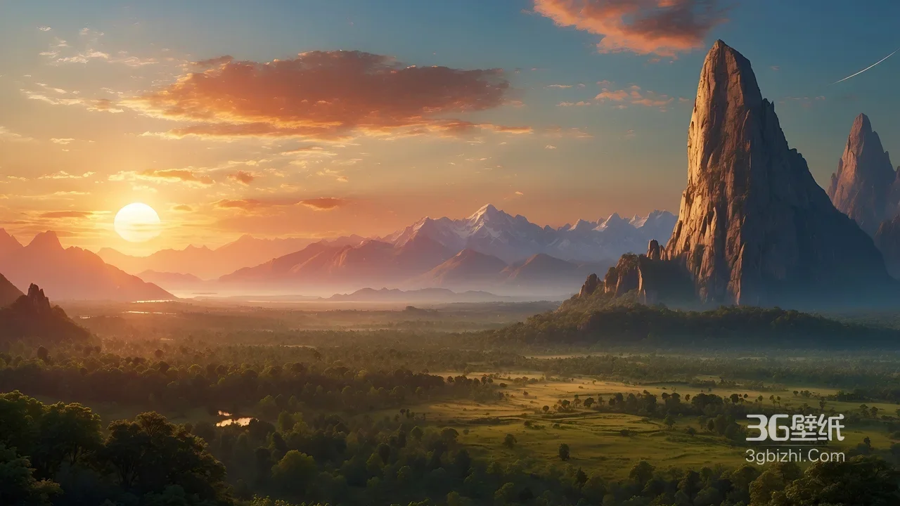 孤峰草原与雪山日出·唯美写实风景·超高清风景1