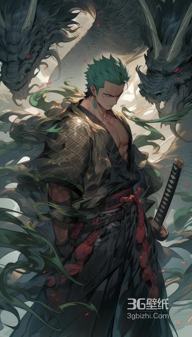 罗罗诺亚·索隆 双黑龙伴身 暗黑和风海贼王高燃壁纸1