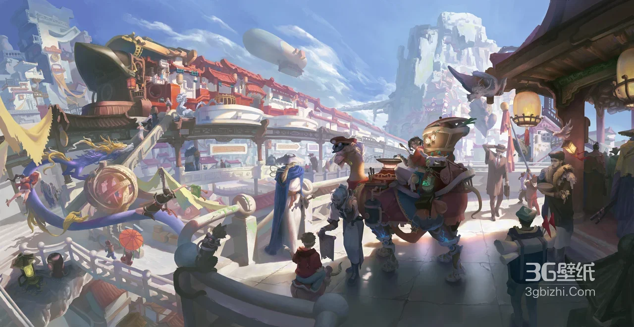 赛博国风幻想都市·机械神兽漫步 游戏场景高质感电脑壁纸1