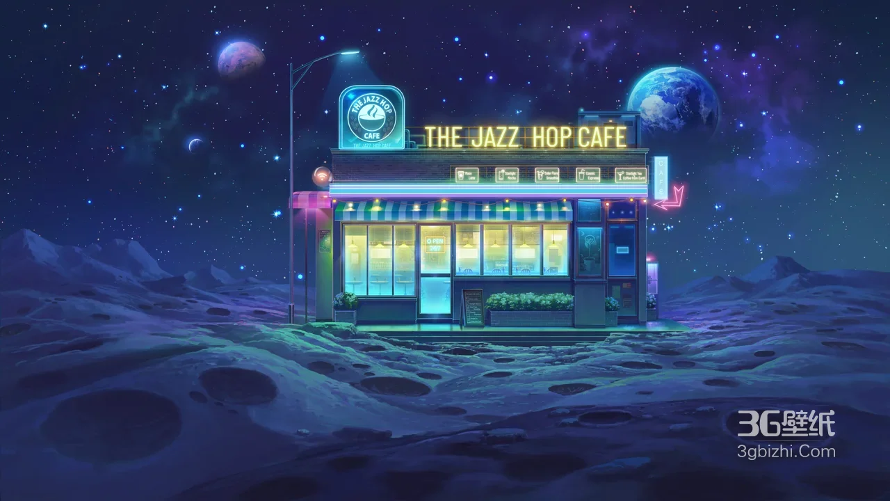 月球爵士嘻哈咖啡馆·梦幻科幻风 赛博朋克星空场景电脑壁纸1
