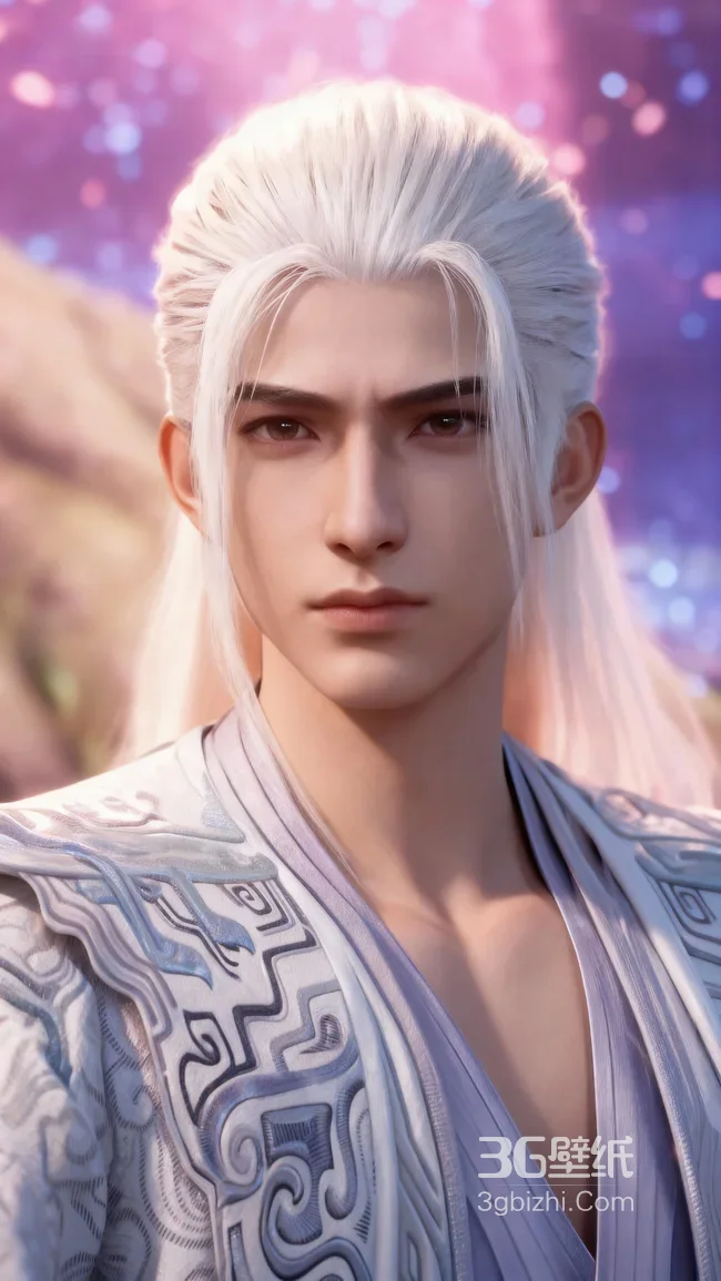 古风白发美男·国风3D动漫《遮天》人物·白衣神王·姜太虚 梦幻背景 热门国风壁纸1