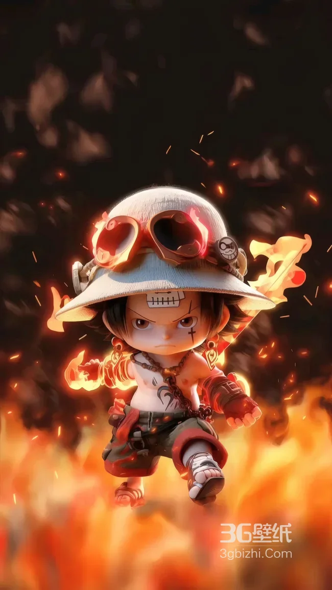 波特卡斯·D·艾斯 Q版火焰环绕 海贼王热血动漫壁纸推荐1