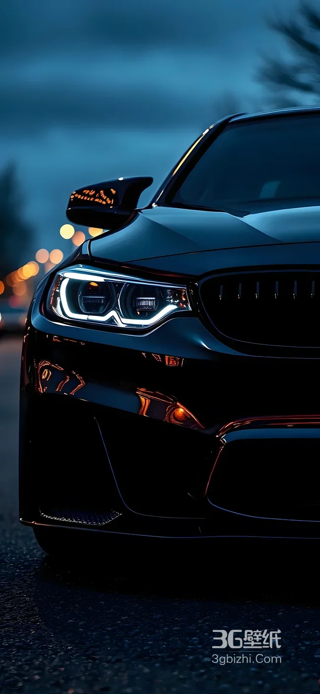 黑色宝马·炫酷车灯夜景 高质感汽车壁纸精选1