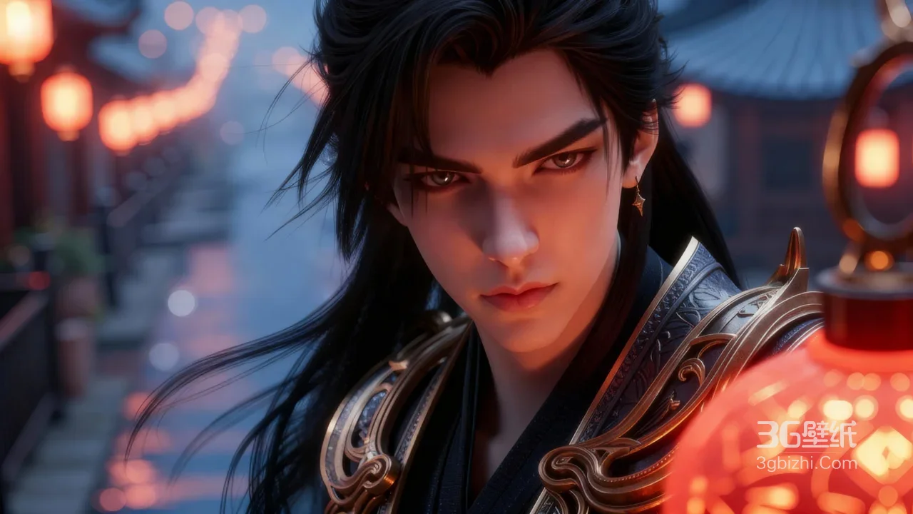 《完美世界》石昊·黑金华甲 国风游戏CG 水乡灯影夜景 高人气古风壁纸1