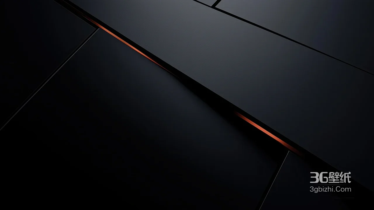 黑色几何块面与橙色光带交织·暗黑科技风·宽屏高清背景1