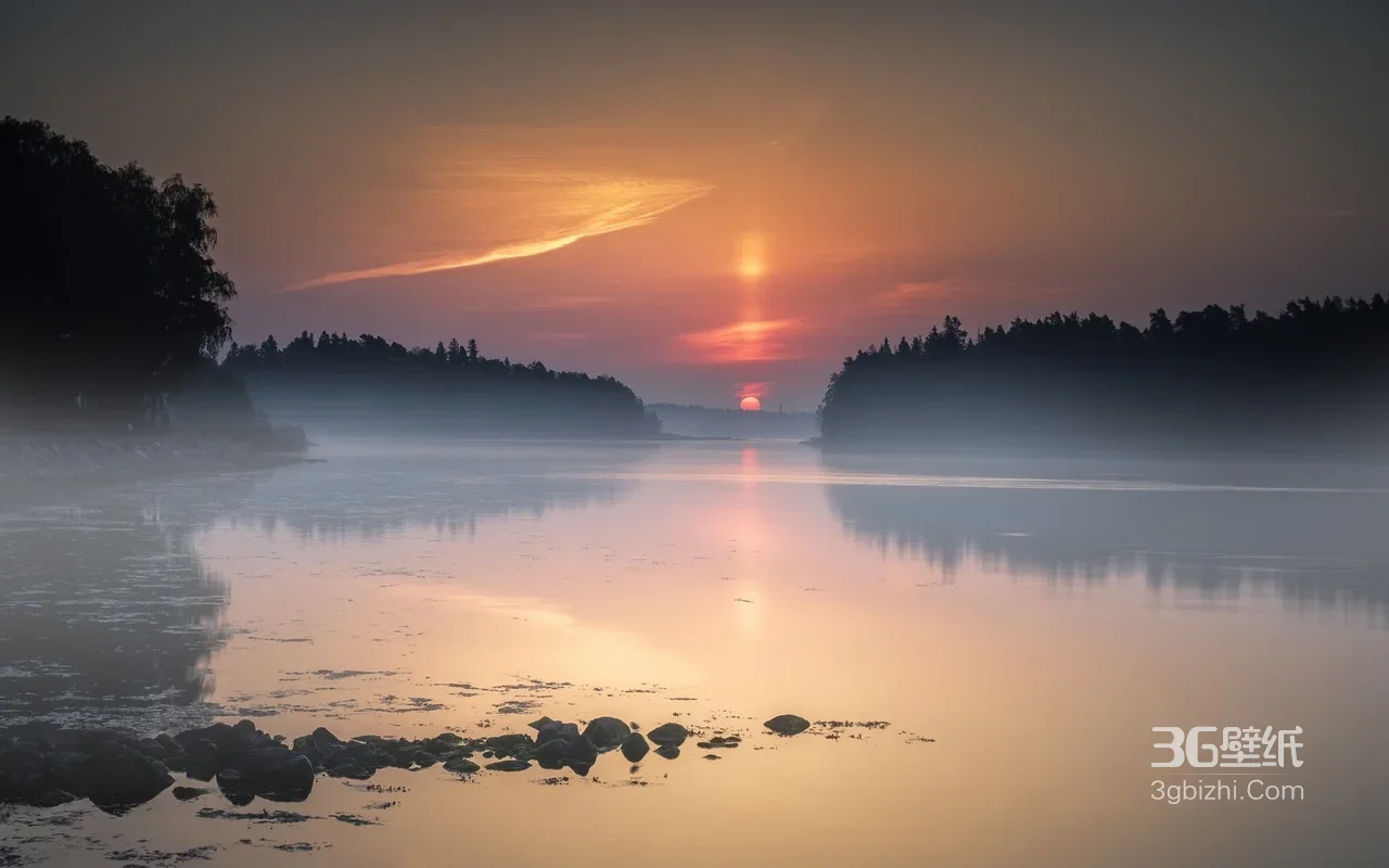 晨曦湖面雾霭氤氲·写实唯美风光·高清自然桌面背景1