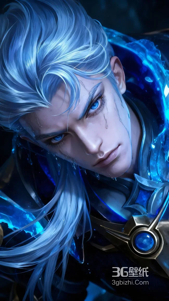 银发蓝眼帅哥·凯冰晶泪光奇幻冷峻风高清插画1