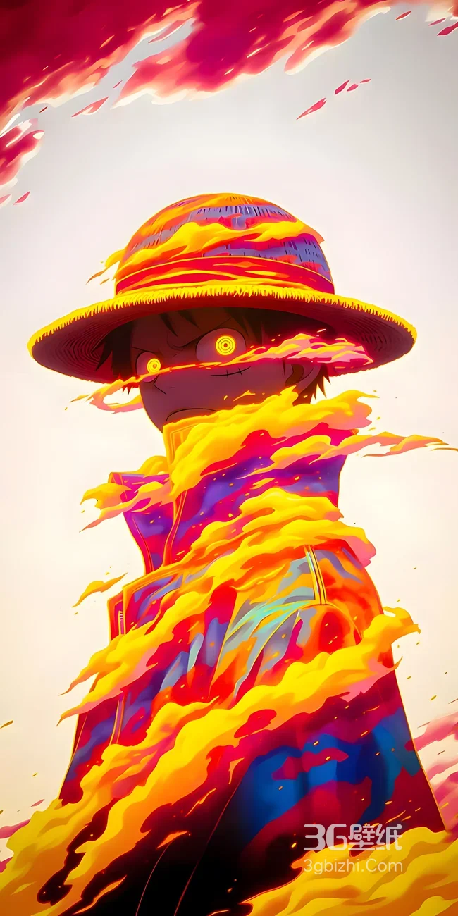 蒙奇·D·路飞·火焰环绕 航海王二次元热血风热血动漫壁纸1