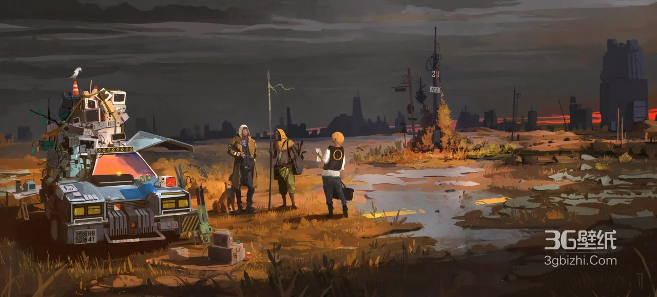 废土拾荒小队·改装探测车与城市废墟 暗黑废土风 超高清桌面背景1