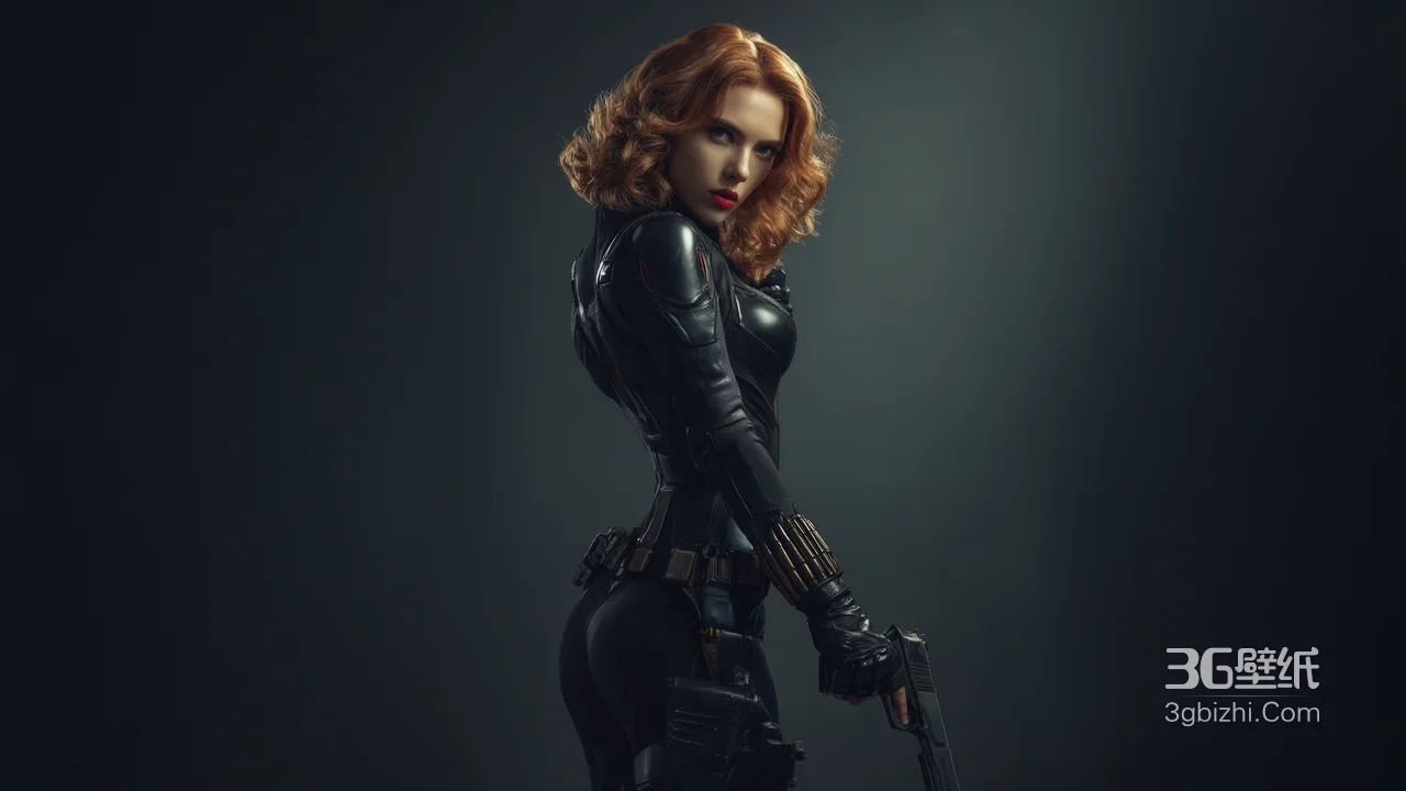 黑寡妇·红发战斗装束持枪背影 漫威写实风格超高清1