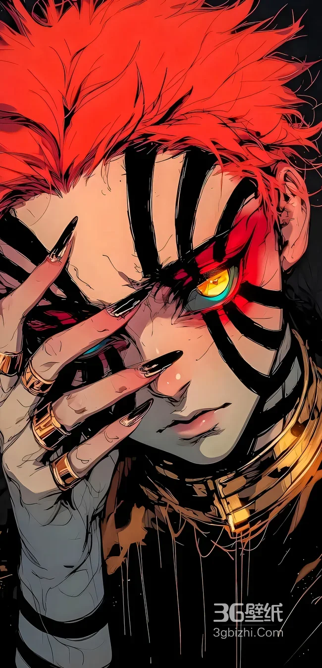 《鬼灭之刃》红发条纹面帅哥·猗窝座·发光眼冷峻暗黑二次元高清竖屏1
