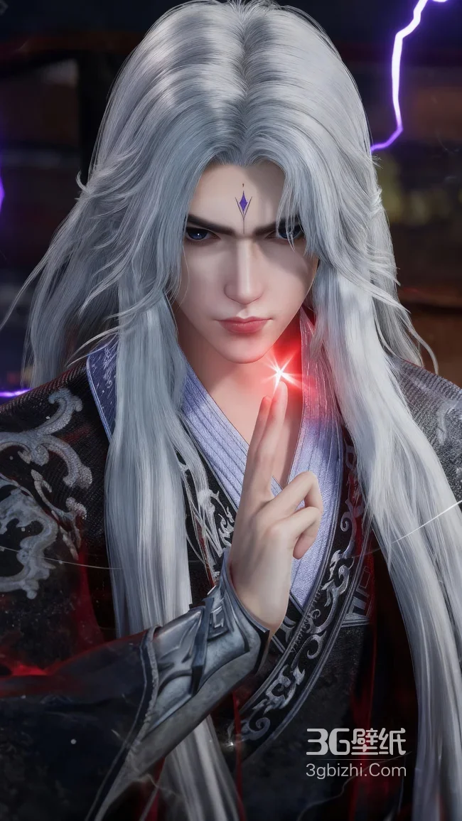 银发古风帅哥王林·指尖红光闪耀施法 国漫国风壁纸1