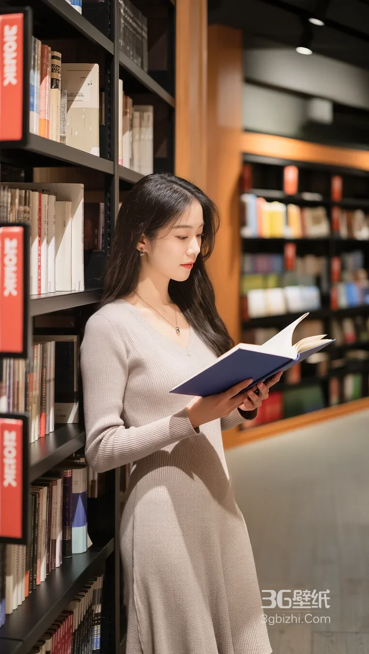 图书馆女生·针织裙看书·唯美文艺 书香氛围感女生摄影图4