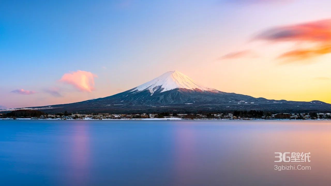 富士山雪顶湖泊·唯美日式日出 宽屏电脑桌面1