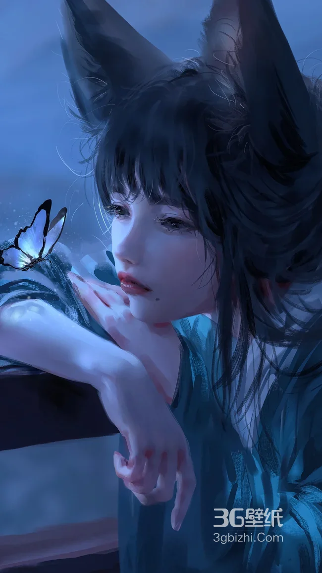 兽耳少女·蝶栖青衣 唯美国风手绘 高清手机壁纸1