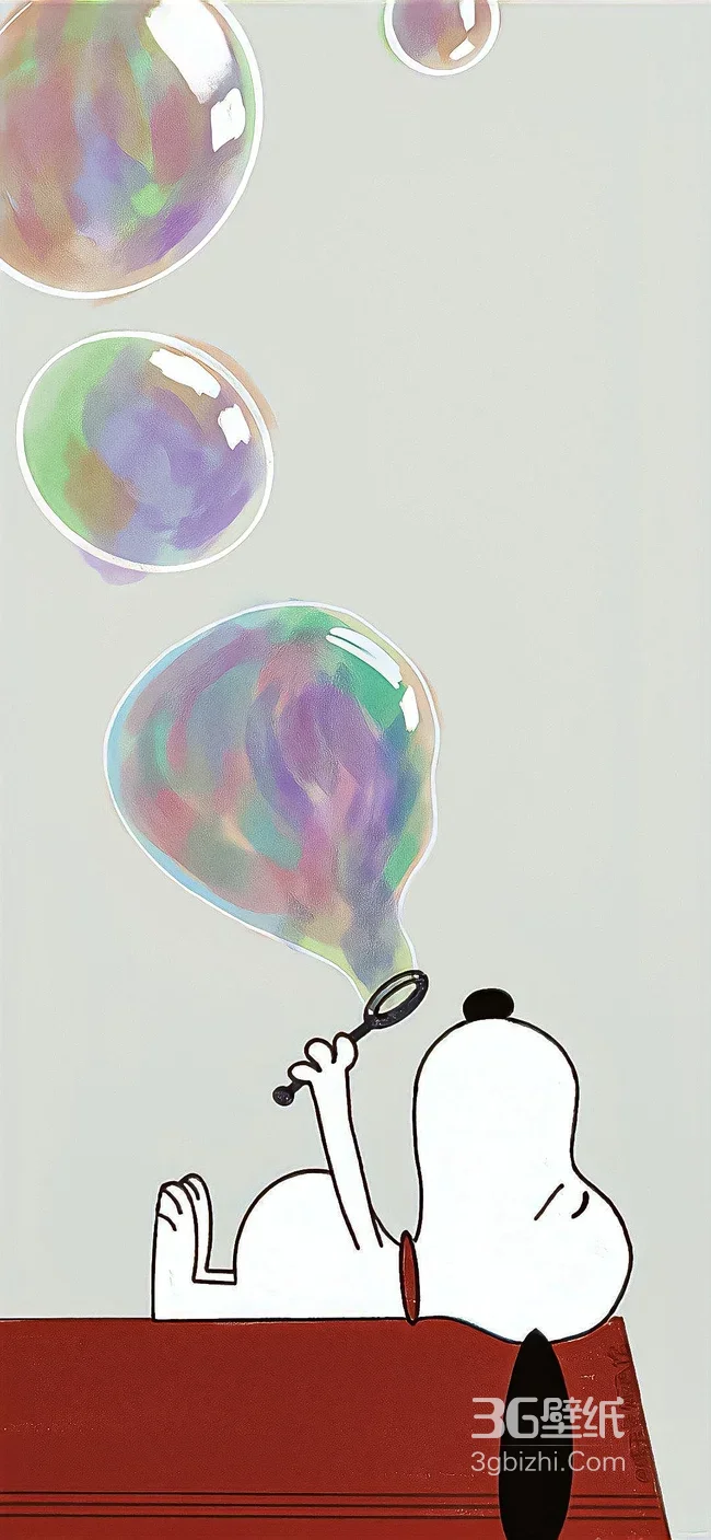 史努比·吹幻彩泡泡 治愈清新风（花生漫画）童趣手机壁纸1