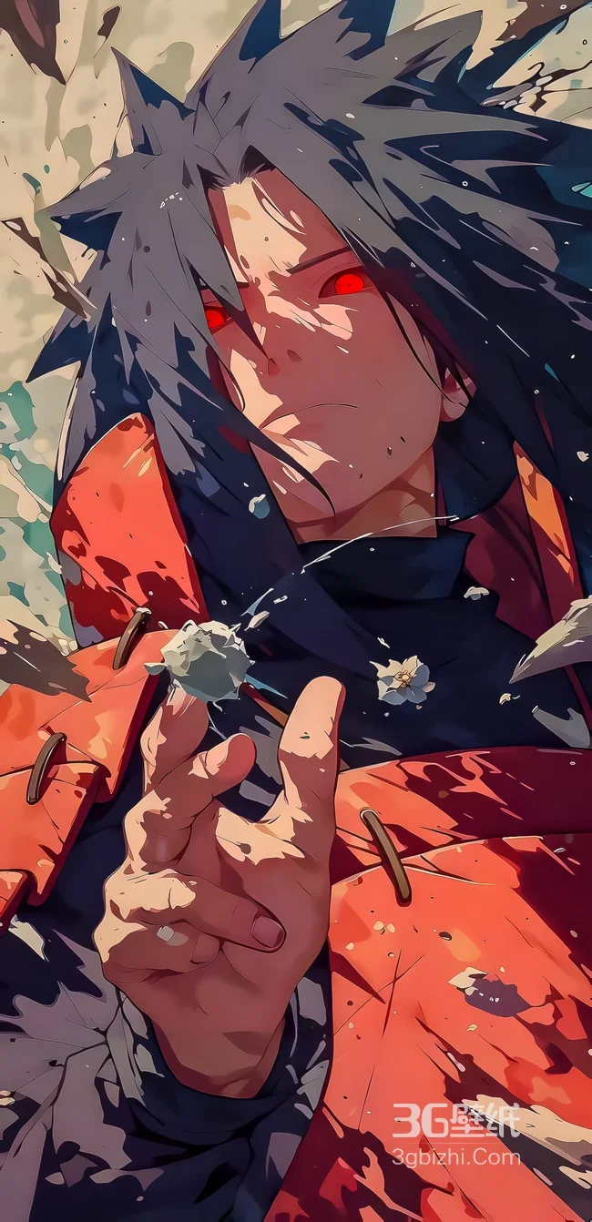 宇智波斑·写轮眼燃血 二次元插画风火影忍者热血壁纸1