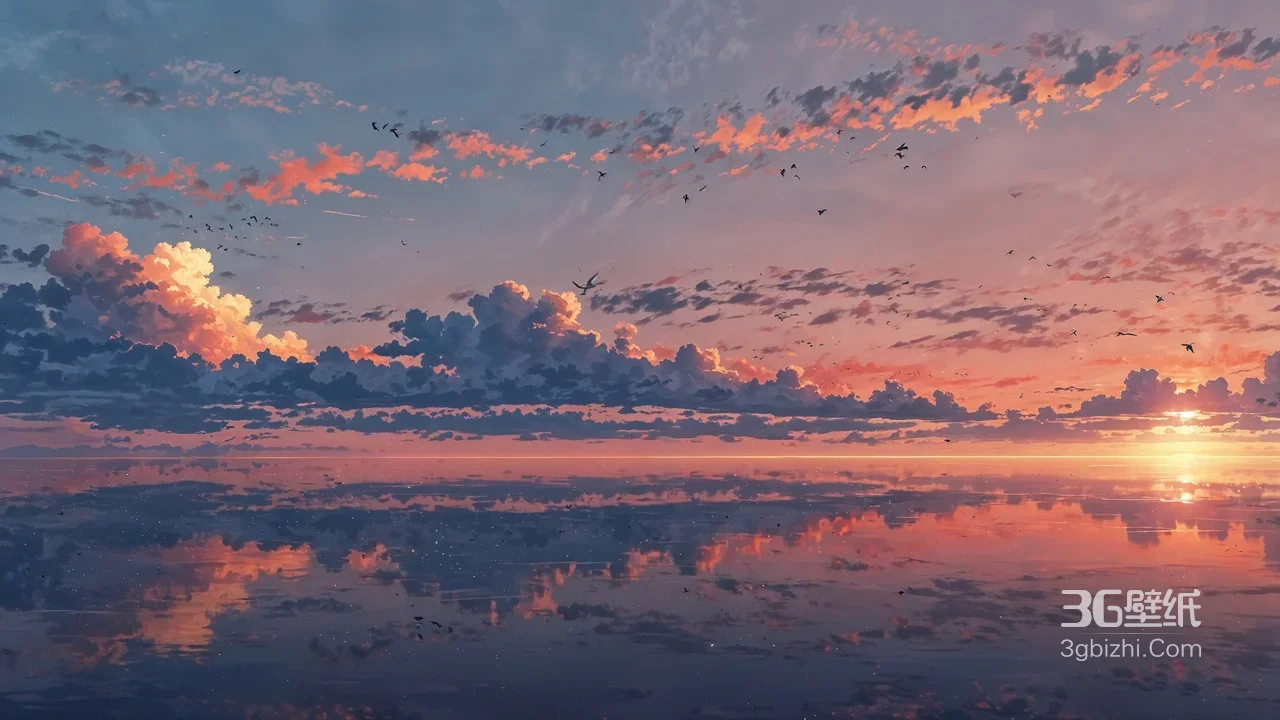 日落海面云霞倒影·唯美动漫风 超宽屏治愈壁纸1