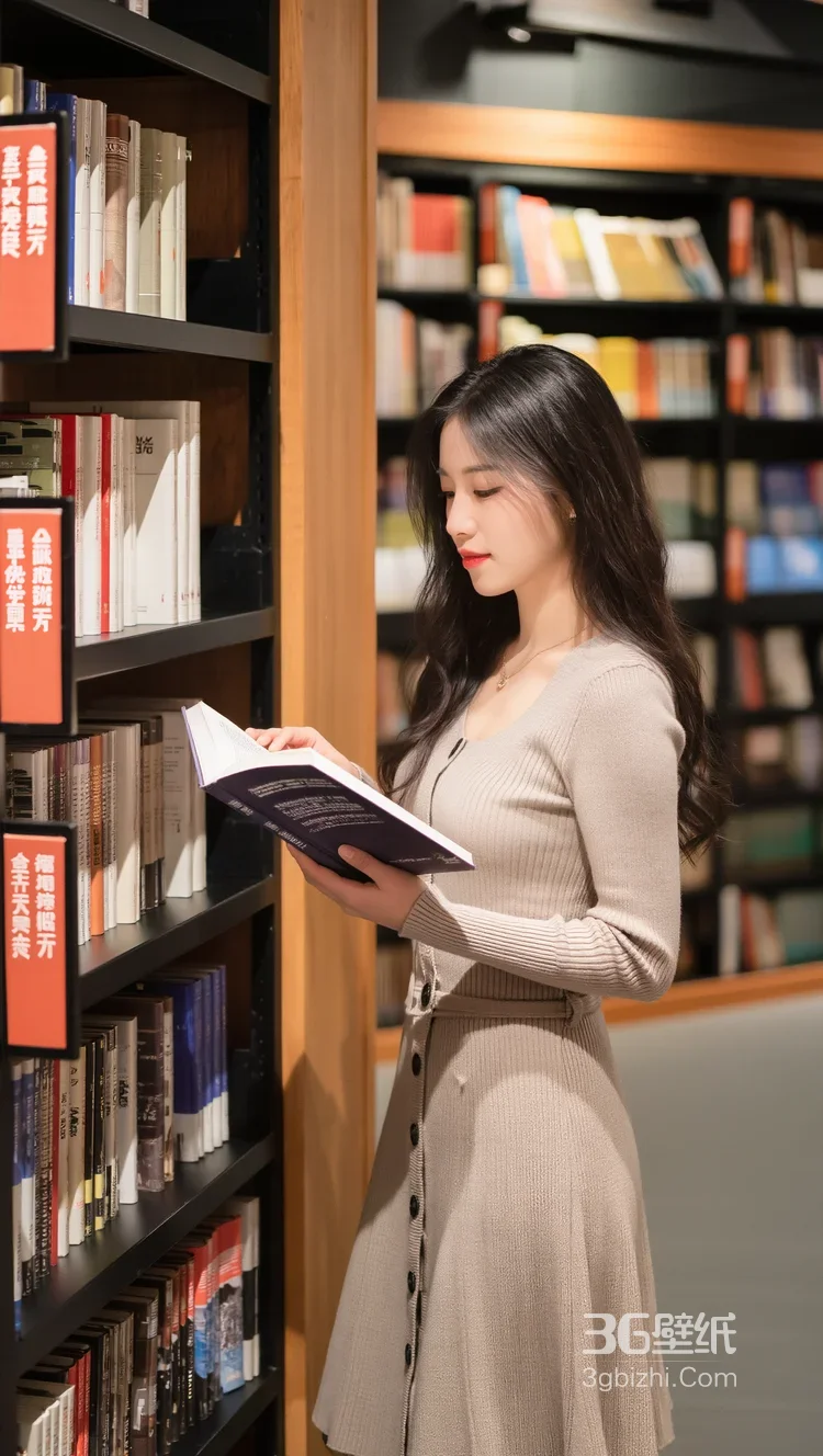 图书馆女生·针织裙看书·唯美文艺 书香氛围感女生摄影图2