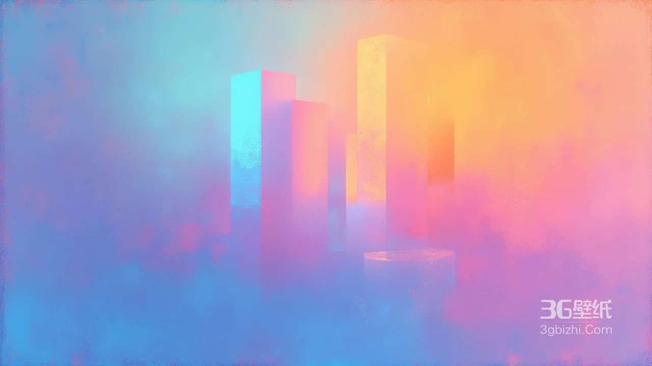 霓虹渐变立体柱群·梦幻赛博风 超宽屏桌面背景1