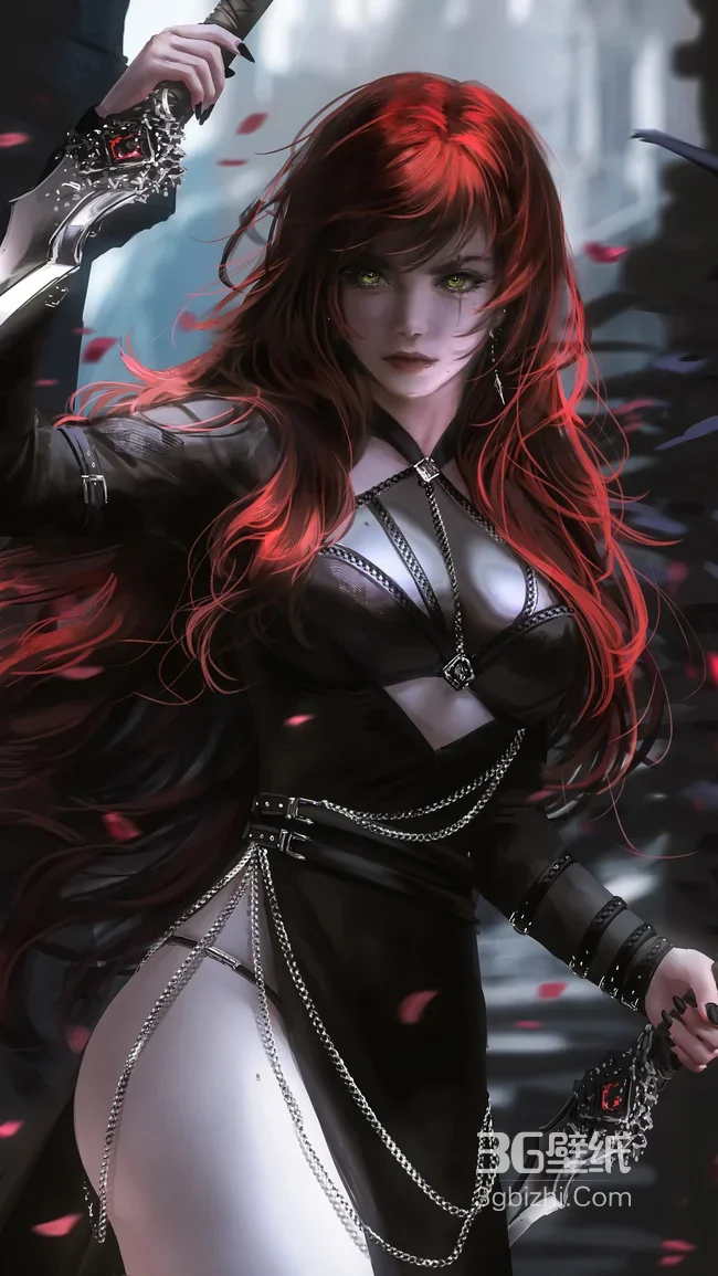 红发绿眼女战士·双剑暗黑系 暗黑写实高燃手机壁纸1