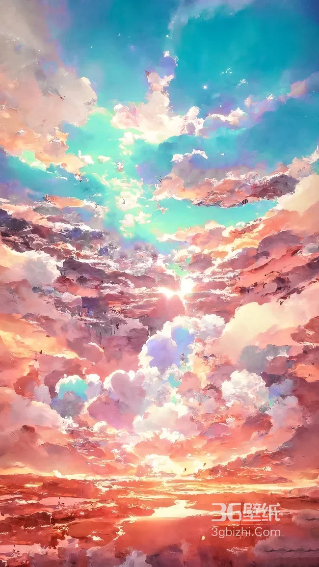 油画风云海霞光 治愈系天空风景壁纸