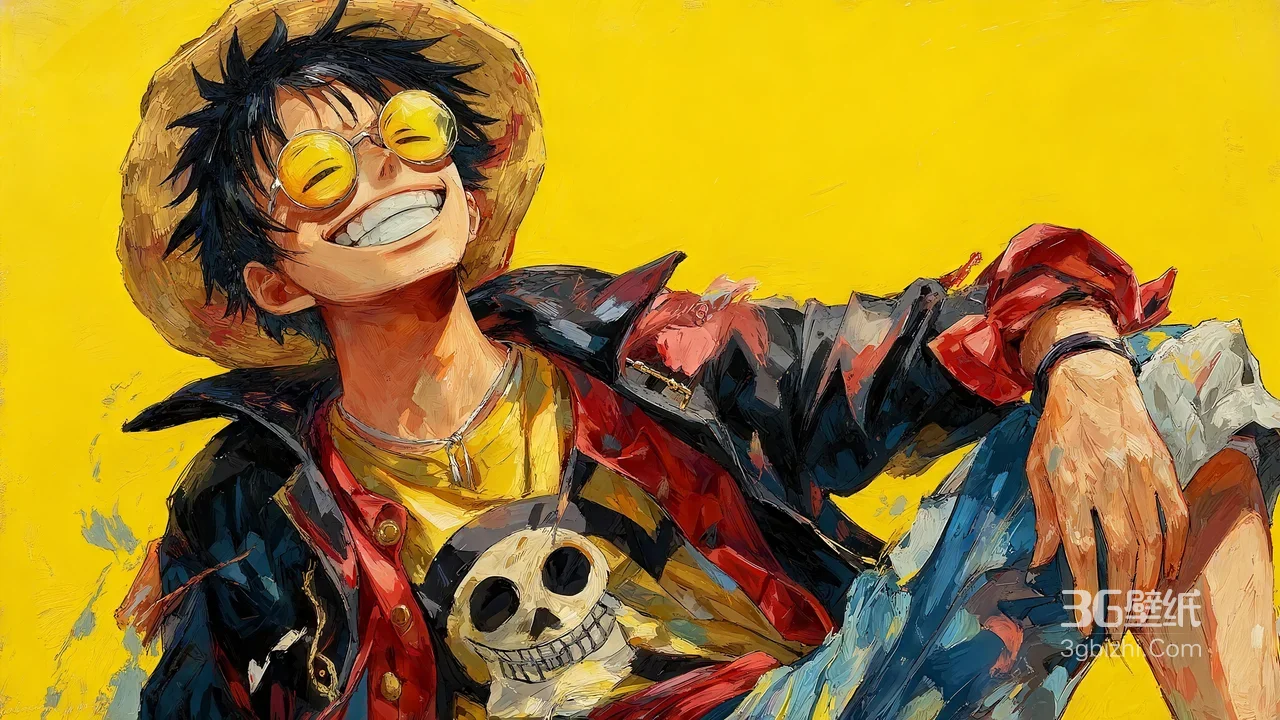 蒙奇·D·路飞 草帽骷髅标志 油画风热血壁纸1