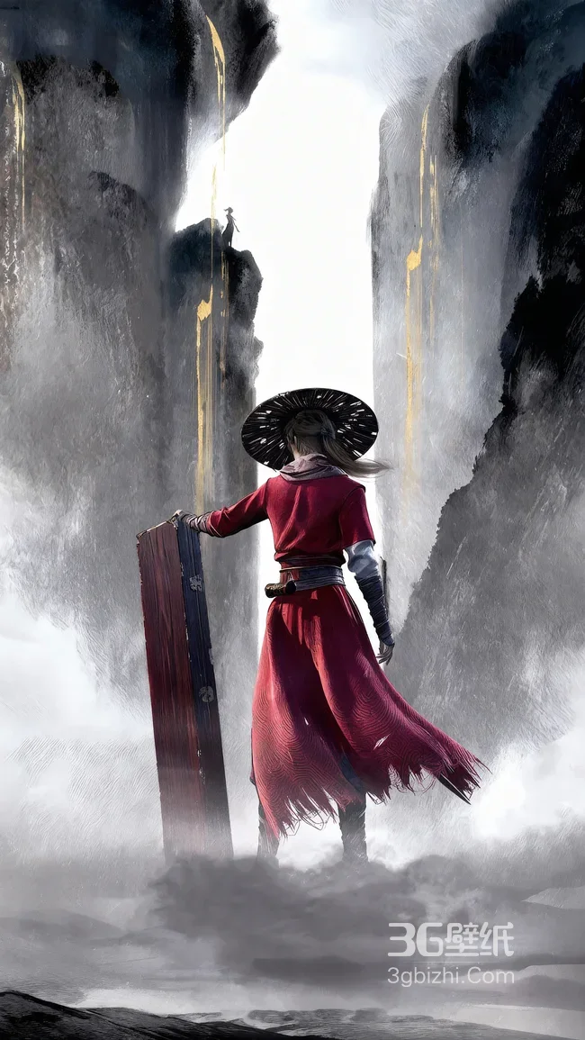 古风侠客·红衣斗笠剑匣 国风武侠水墨意境 江湖武侠风手机壁纸1