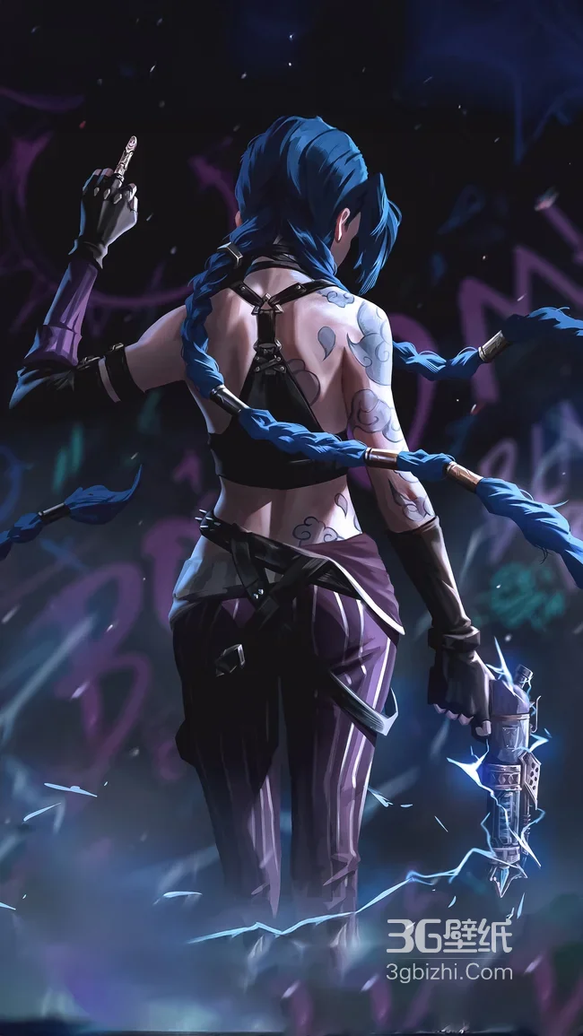 金克丝·蓝发双辫纹身 暗黑风 英雄联盟双城之战 高人气游戏壁纸1