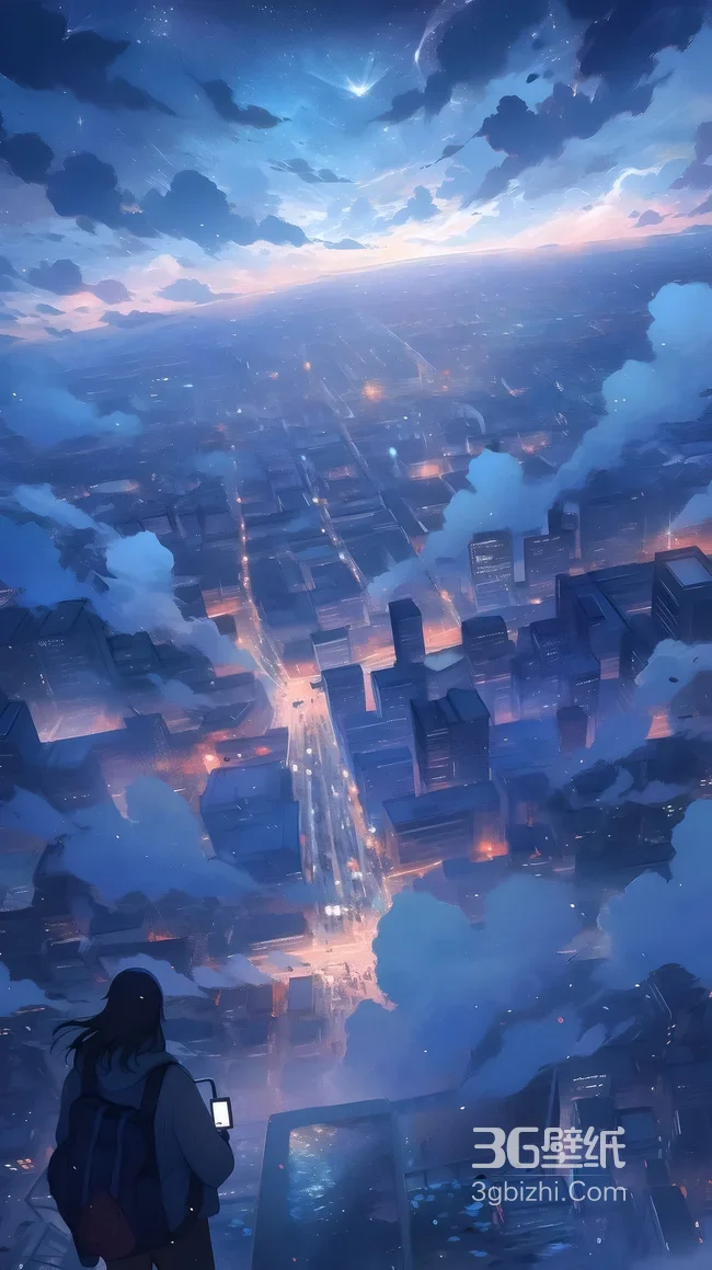 都市云海夜景·唯美二次元插画 旅人眺望（高人气手机壁纸）1