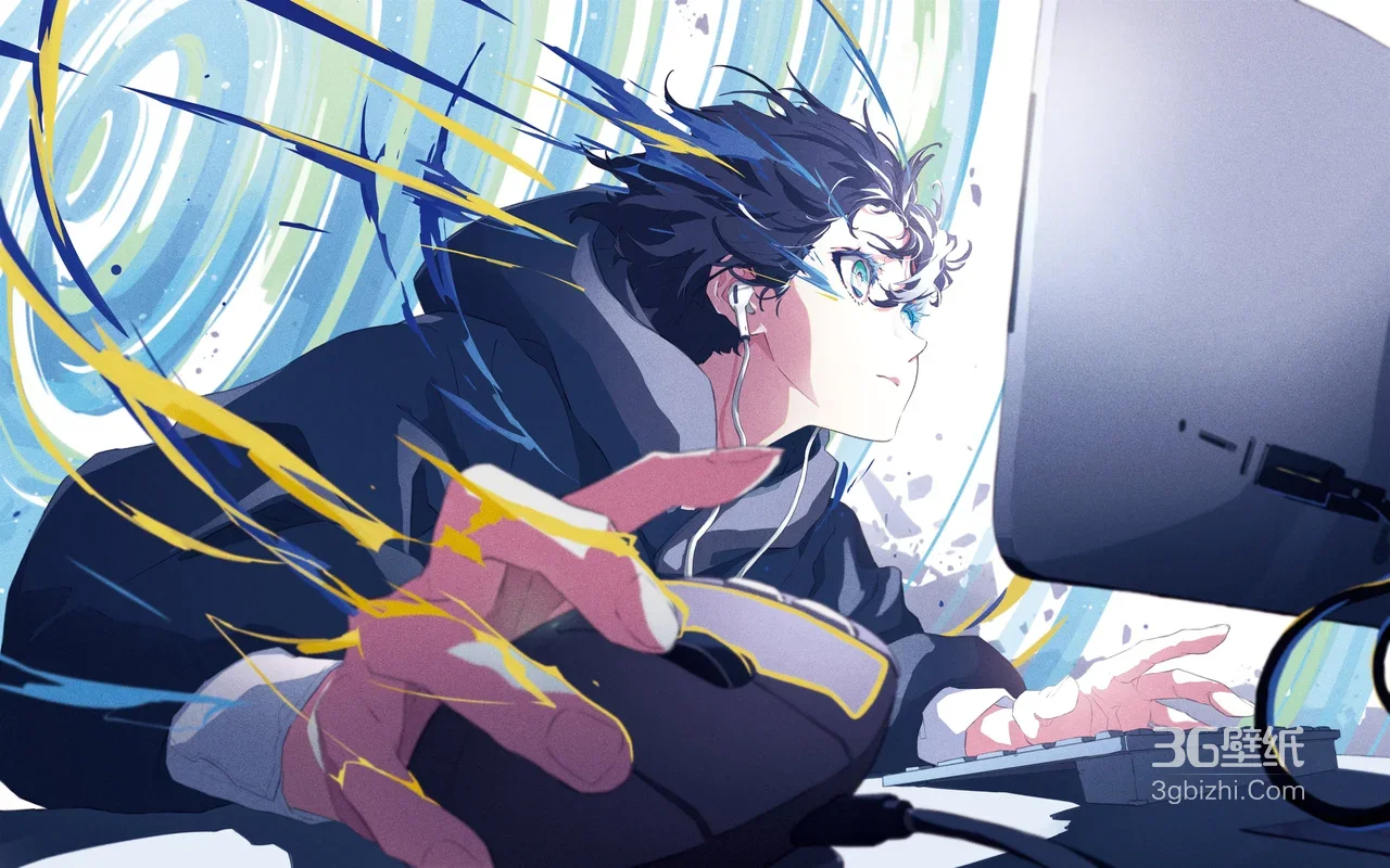热血电竞少年·国漫高燃风 电脑操作场景 原创插画桌面背景1