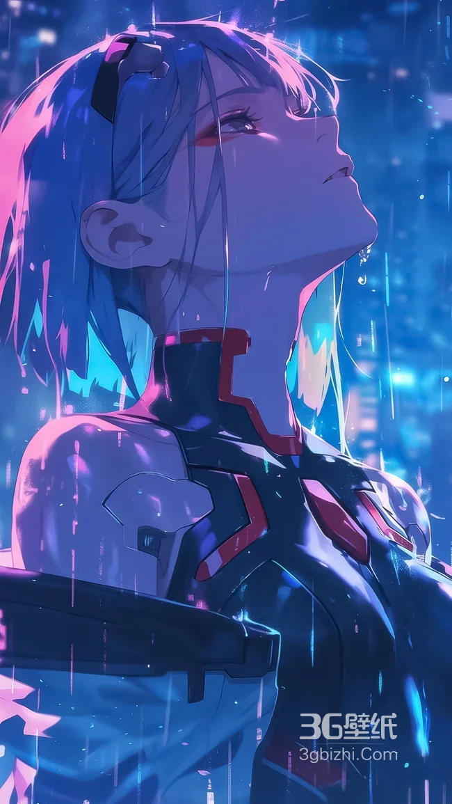 绫波丽·战斗服雨夜 赛博朋克二次元EVA高热度壁纸1