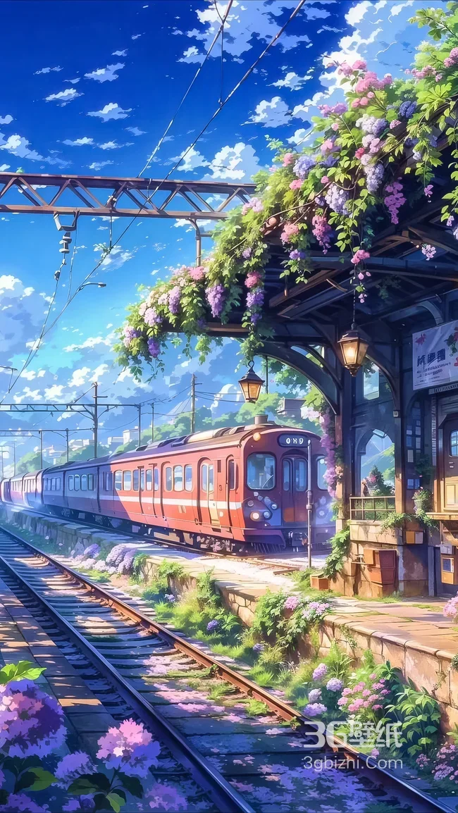 花海火车小站·日系清新新海诚风 治愈系动漫场景壁纸1