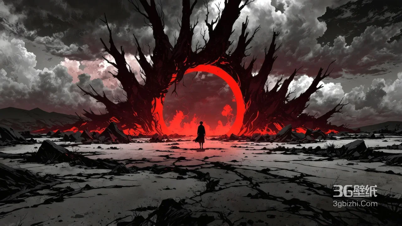 孤影·枯树血环 暗黑末日风 压抑氛围感电脑壁纸1