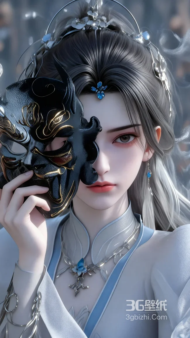 国风仙侠角色·李慕婉·持黑金面具 唯美写实古风壁纸1