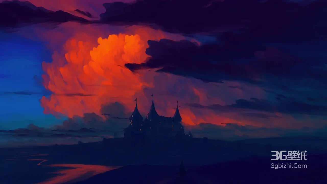 哥特式城堡·晚霞云海暗黑唯美风 宽屏车机壁纸1