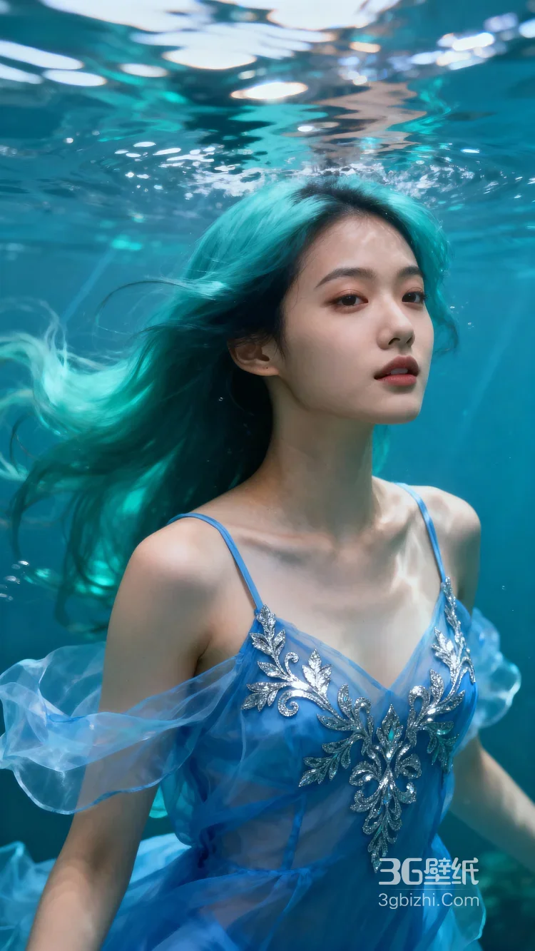 水下蓝发少女·唯美梦幻风 清新水下写真女生图片2