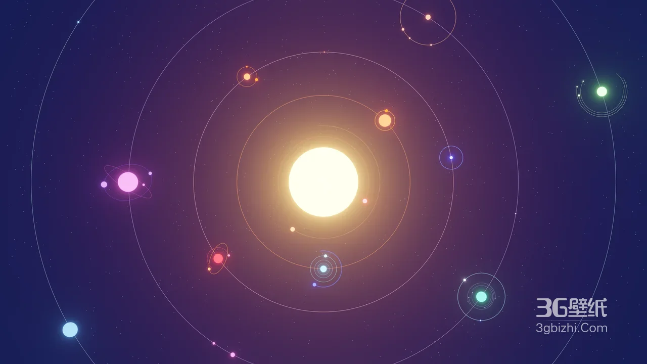 太阳系星球轨道·唯美扁平风宇宙科幻桌面背景1