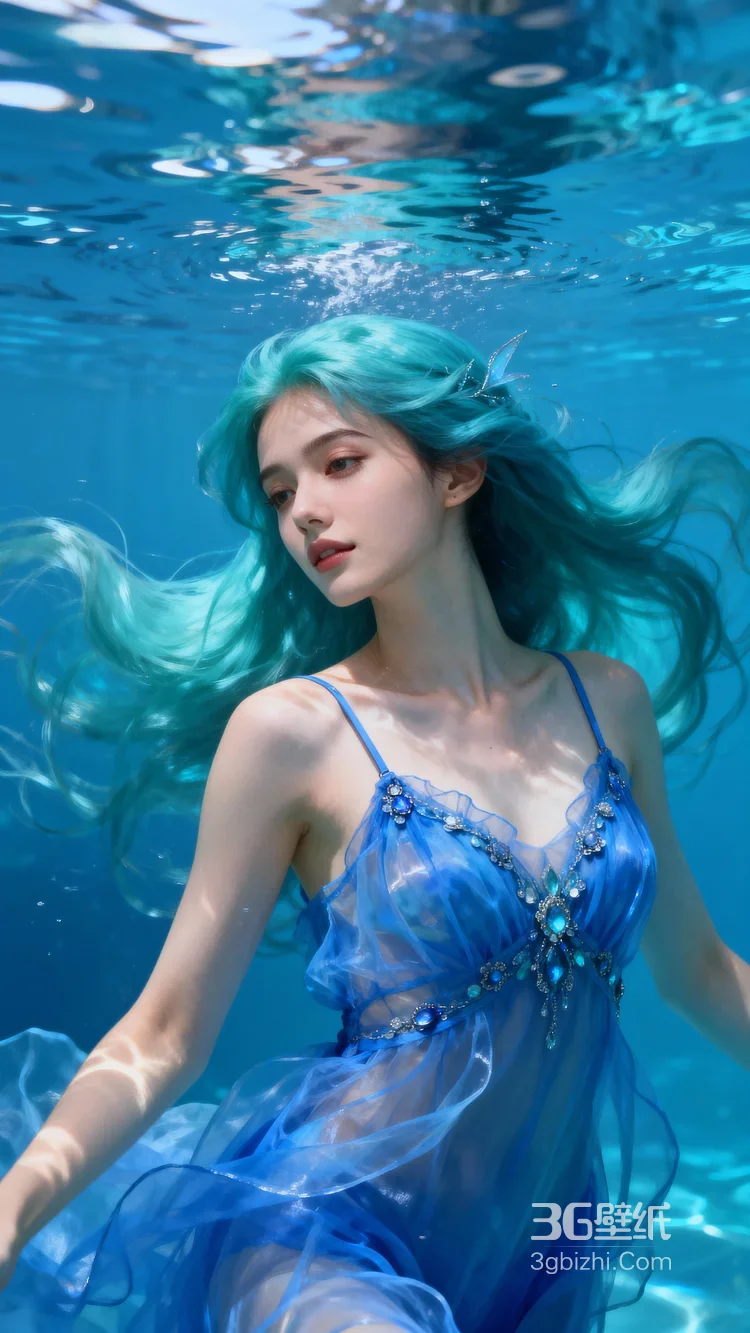 水下蓝发少女·唯美梦幻风 清新水下写真女生图片4