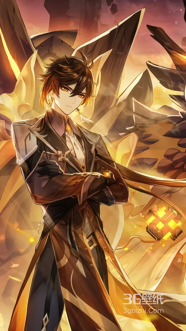 钟离·岩龙伴身 原神国漫风角色图 超燃岩元素背景壁纸1