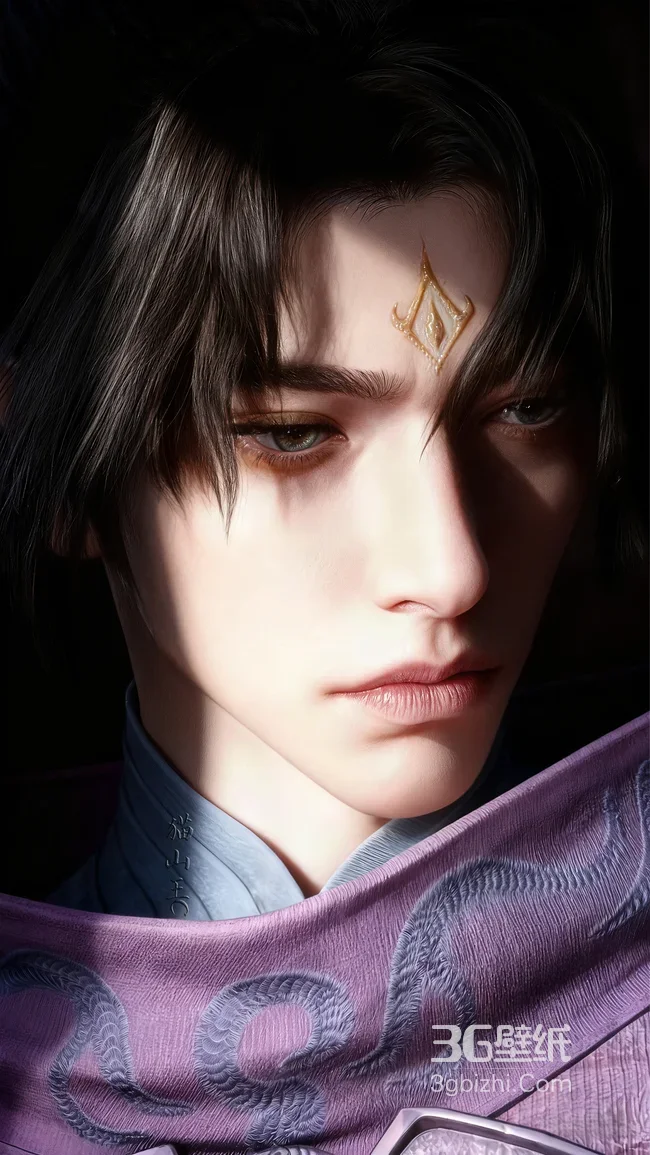 国风写实帅哥温天仁·金色额饰 紫色蛇纹 国漫风手机壁纸1