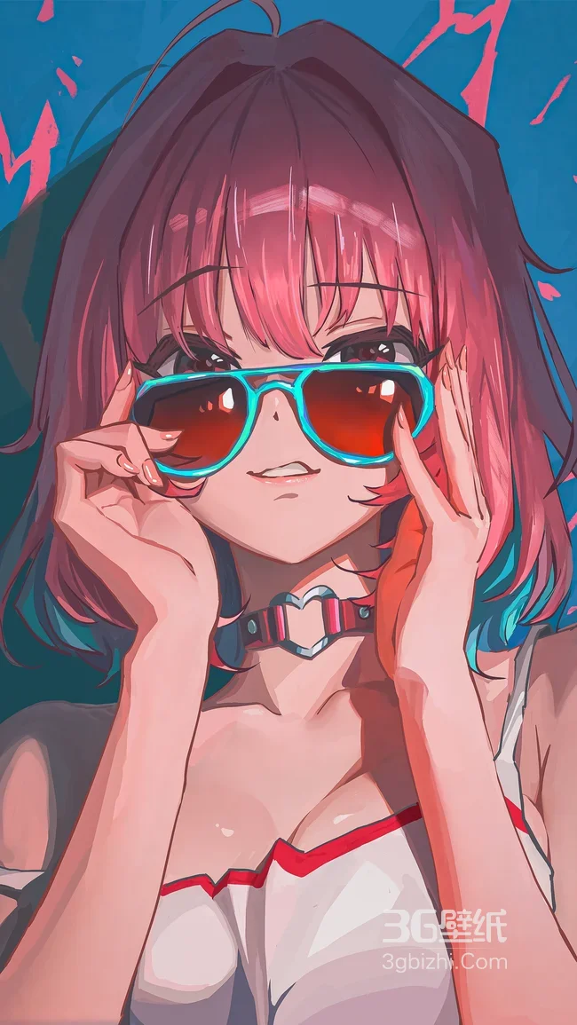 粉蓝渐变发动漫少女·国漫风墨镜穿搭 潮流手机壁纸1